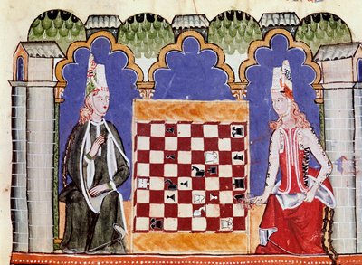 To kvinder spiller skak. Miniature fra manuskriptet "" Libro de los juegos"" af Alfonso X the Wise or the Savant (på spansk, Alfonso X el Sabio af Unknown artist