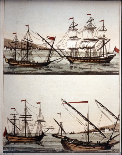 Typiske både for de barbariske pirater, - i "Det antikke og moderne kostume" "de Ferrario, Milano af Unknown artist