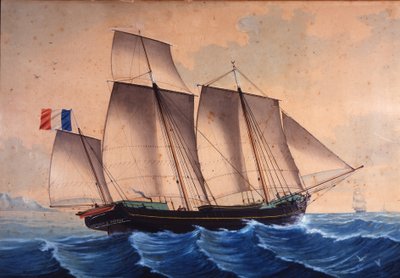 En lugger eller en tidevandsjæger (chasse-maree) ""Jeune Marie - Vannes"" af Unknown artist