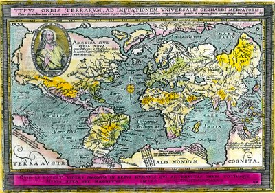 Universal Geographic Map (verdenskort) på 1596. Gravering. Privat samling. af Unknown artist