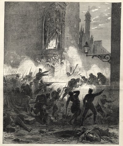 Republikanernes opstand i Catalonien: kampe i Barcelona natten mellem den 25. og 26. september 1869 - Sexenio Democratico (seks år demokratisk) - Spanien under general Francisco Serranos styre 1869/1870 - Republikansk opstand i Catalonien: bar af Unknown artist