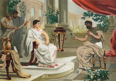 Vespasian (på latin Titus Flavius Vespasianus) med Plinius den Ældre. efter berømte hombres y Mujeres. Barcelona 1877. Plinius Den Ældre (23-79) - af Unknown artist
