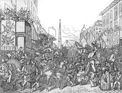 Via del Corso i Rom under karnevallet (Carnevale) i 1836. af Unknown artist