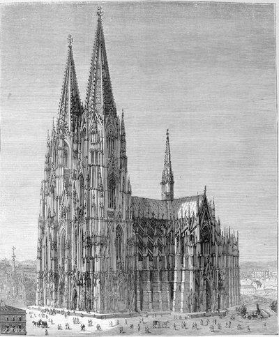 Udsigt over Kölner Domkirke. 1800-tals gravering. af Unknown artist