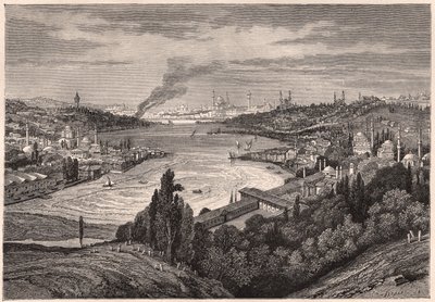 Udsigt over Konstantinopel, det nuværende Istanbul, og Det Gyldne Horn i det XIX århundrede af Unknown