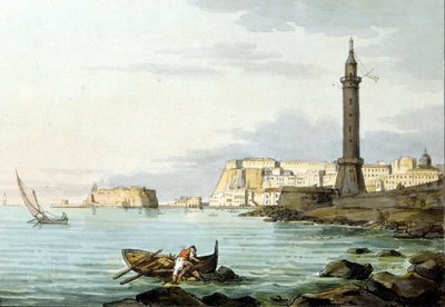 Udsigt over Napoli fra havnen. Til venstre står Castel dell
