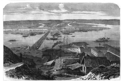 Udsigt over Nizhny Novgorod (Nizhny Novgorod), Ruslands by. Gravering i "" L