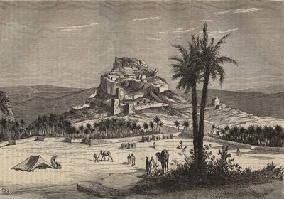 Udsigt over Oued el Golea (El Menia eller El Menea tidligere El Golea) i Algeriet i den sydlige del af provinsen Oran i slutningen af det 19. århundrede - gravering af Unknown artist