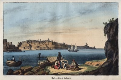 Udsigt over Valletta (Malta) i det 19. århundrede - gravering fra "" Skikke og traditioner for alle folk i universet. Det vil sige historien om regeringen, lovene, militsen, om alle nationers religion fra de fjerneste tider til i dag "1856 af Unknown artist