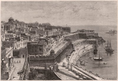 Udsigt over Valletta og dens havn i det XIX århundrede af Unknown