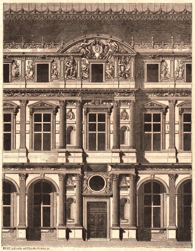 Udsigt over en del af fronten af gården til Louvre, Paris, Frankrig af Unknown