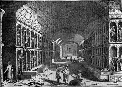 Udsigt over kapucinernes kirkegård i Palermo i det 19. århundrede. (Cimitero dei Cappuccini, Palermo) af Unknown artist