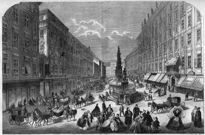 Udsigt over Graben i Wien, Østrig. Indgravering i "The Illustrous Universe" af Unknown artist