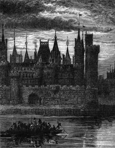 Udsigt over Louvre i det 14. århundrede. Indgravering i "Le Journal de la jeunesse"" af Unknown artist