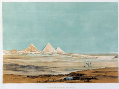 Udsigt over pyramiderne i Giza (Giza, Giza, Giza), Egypten. Illustration af det 19. århundredes Paris, Frankrigs college af Unknown artist