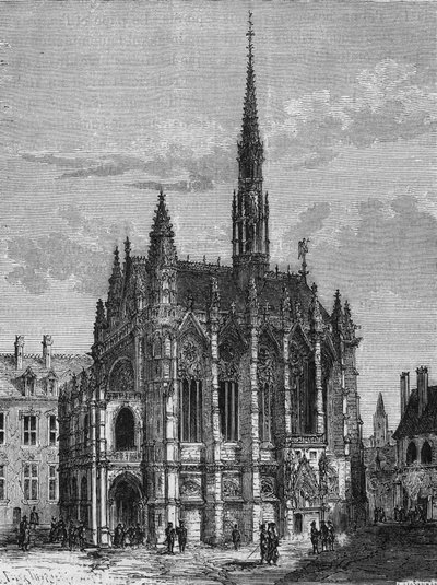 Udsigt over Sainte Chapelle kirken i Paris. Stik fra L
