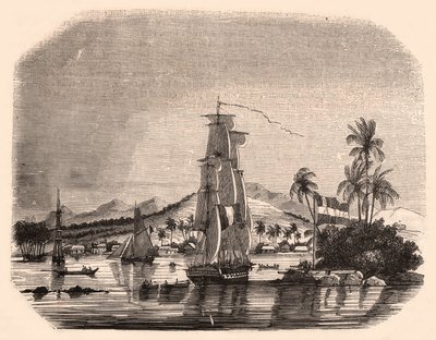 Udsigt over bugten Papeete og blokdronningen, Tahiti, Fransk Polynesien og i forgrunden sejlbåde og både af Unknown