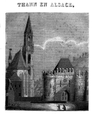 Udsigt over byen Thann i departementet Haut-Rhin i Alsace. af Unknown artist