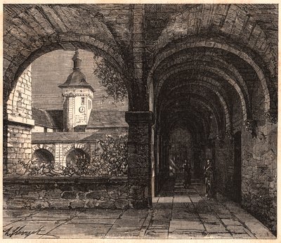 Udsigt over klosteret i klosteret Solesmes fra galleriet, Sarthe, Frankrig af Unknown