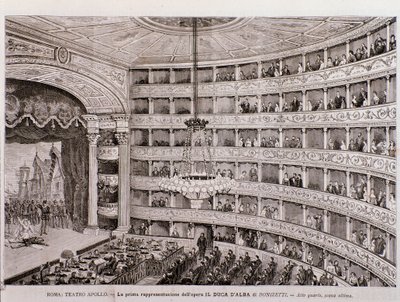 Udsigt til den første forestilling af operaen Hertugen af Alba, på Teatro Apollo, Rom af Unknown artist
