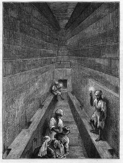 Udsigt over det store galleri af Kheops-pyramiden (Cheops, Keops, Khoufu, Khufu) i Guizeh (Guiseh, Giza, Giza), Egypten af Unknown artist