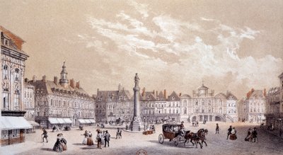 Udsigt over det store torv i byen Lille. Indgravering af det 19. århundredes Paris, B.N. af Unknown artist