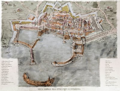 Udsigt over havnen i Civitavecchia nær Rom. 19. århundrede. af Unknown artist