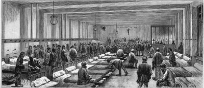 Udsigt over ly af Hospitalite by night på 59 rue de Tocqueville i Paris af Unknown artist