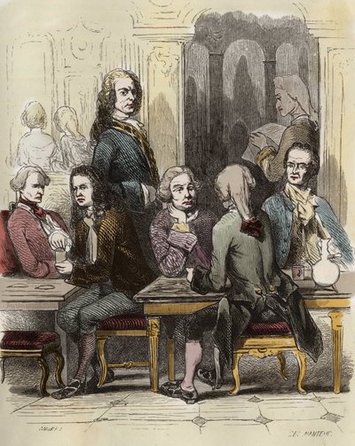 Voltaire i caféen Procope i Paris af Unknown artist