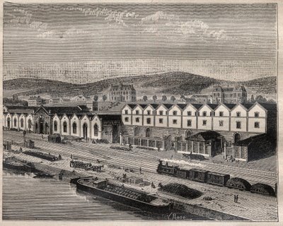 Udsigt over Chateau de Pekin, hovedetablissementet af Compagnie des grands vins de Champagne af Eugene Mercier (1838-1904) et Cie nær Epernay - Indgravering i "" La Science francaise"" af Unknown artist