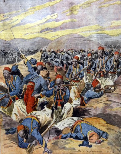 Krigen 1914 - 1918: Afrikanske ryttere fra den franske kolonihær i klitterne i Flandern. 1914. af Unknown Artist