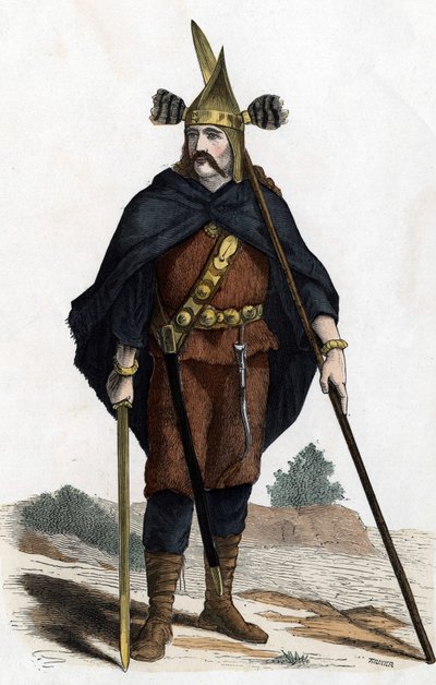 Kriger, periode med bronzevåben - i "" Civile og militære kostumer af franskmændene gennem århundrederne Paris F. Roy 1882 ". af Unknown artist