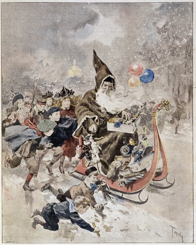 Akvarel forestillende julemanden. ""Den illustrerede verden"". 21/12/1895. af Unknown artist