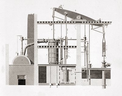 Watt dampmaskine. Skema. 1800-tals gravering af Unknown artist