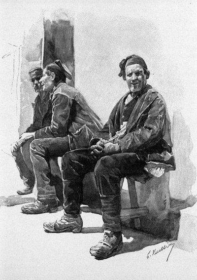 Mens man venter på høsttid: bønder hviler. Sicilien gravering fra det 19. århundrede af Unknown artist