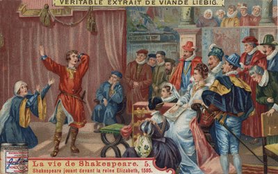 William Shakespeare spiller for dronning Elizabeth I og ved hendes hof af Unknown artist
