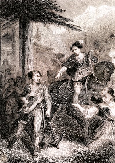 William Tell siges at have skudt fogeden Gessler i den patriotiske schweiziske legende af Unknown artist