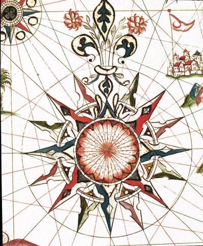 Vindrose (Detalje af portulan af Castellini af Unknown artist