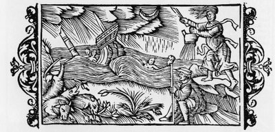Troldmand, der løsner en storm - i "History of Gentibus Septentrionalibus" (History of the Peoples of the North) af Olaus Magnus, Rom af Unknown artist