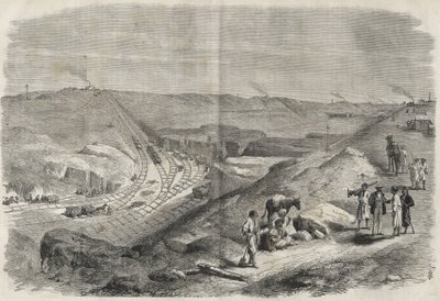 Arbejde på Suez-kanalen 1864 - Byggeplads og borearbejde på Suez-kanalen i 1864 (Chaluf Tranchee) - af Unknown artist
