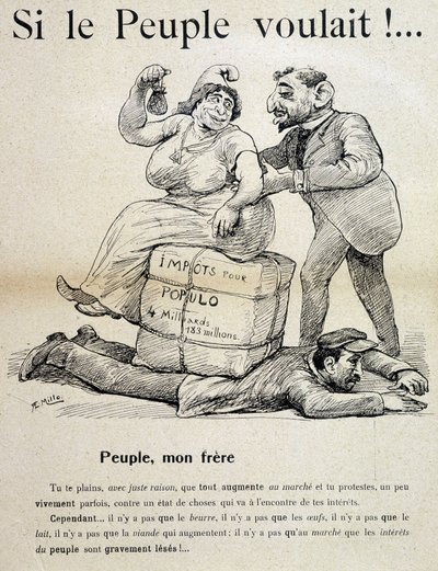 Arbejder knust af "skatter for populo"" - tegneserie, slutningen af det 19. århundrede af Unknown artist