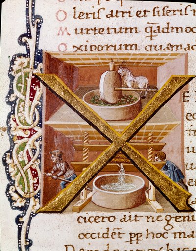 Arbejder i en oliemølle (Miniature af Unknown artist