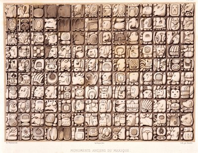 Skrivetavle - i "Ancient Monuments of Mexico: Palenqué and Other Ruins of the Ancient Civilization of Mexico" af Brasseur de Bourbourg, Paris af Unknown artist