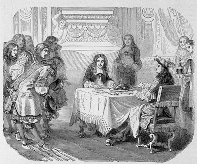 I ser mig, mine herrer, sagde kongen, har travlt med at spise Moliere: Ludvig XIV og Moliere attables - i "Paris gennem århundrederne"" af Unknown artist