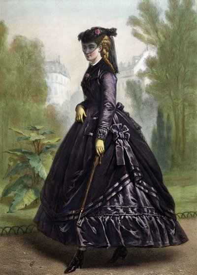 Ung kvinde i strengt og mørkt tøj (enke) - litografi, midten af 1800-tallet af Unknown artist