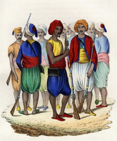 Zouaves, indfødte tiraillører fra den franske hær i Afrika, trænede i 1830. I "" Storia d