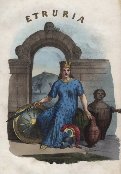 allegori af Etrurien - indgravering fra "" Anvendelser og skikke for alle folk i universet. Det vil sige historien om regeringen, lovene, militsen, om alle nationers religion fra de fjerneste tider til i dag "1856 af Unknown artist