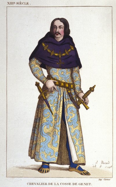 kostume af Chevalier de la Cosse de Genet posterieur til år 1365. gravering af 1830 af Unknown artist