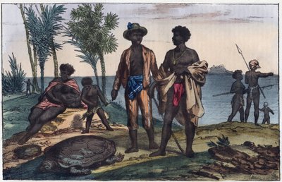 indbyggere på øerne i Kap Verde - gravering fra "" Skikke og traditioner for alle folk i universet. Det vil sige historien om regeringen, lovene, militsen, om alle nationers religion fra de fjerneste tider til i dag "1856 af Unknown artist