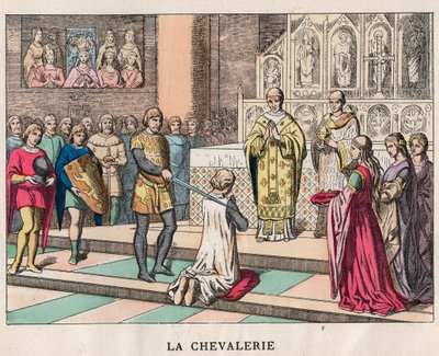 ridder - La Chivalerie - Opblødning af en ridder - Indgravering af slutningen af det 19. århundrede i "" Nos Gires Nationales - Billeder og recits"" af Unknown artist